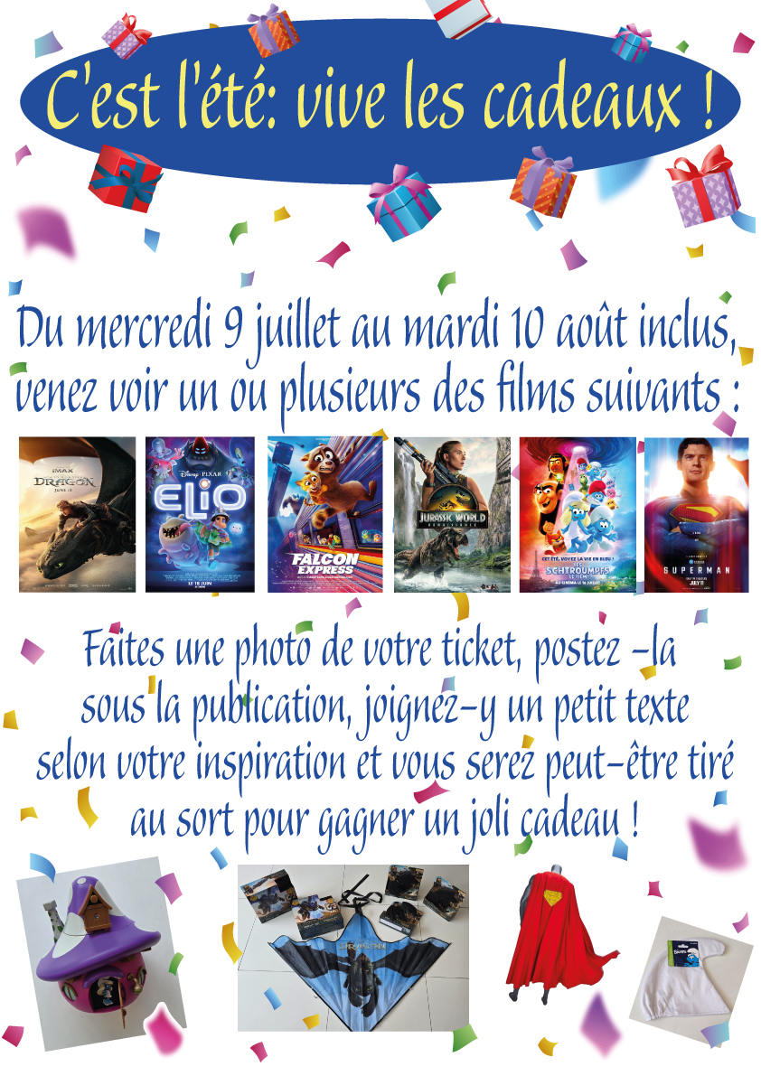 Venez tenter votre chance ! Le tirage au sort aura lieu mi-août. Les gagnants seront prévenus par mp et le cadeau sera à retirer au cinéma avant le 30 septembre 2025.